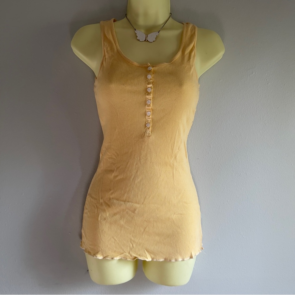 Y2K Energie Pastel Yellow Ribbed Tank Top M
